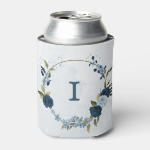 light blue navy flowers wedding can cooler