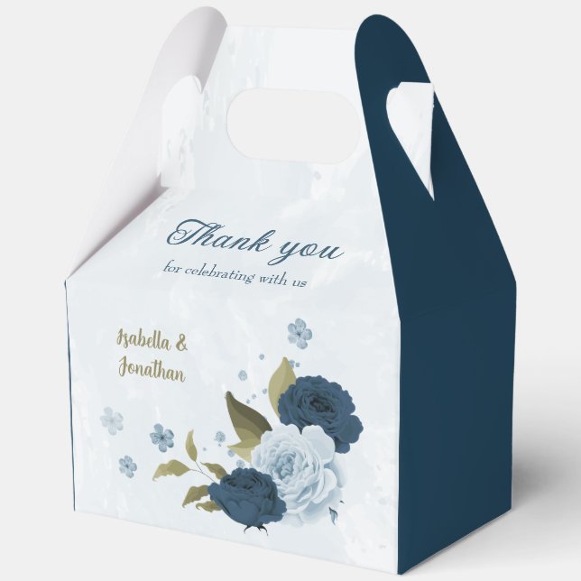 light blue navy flowers wedding  favour box (Front)