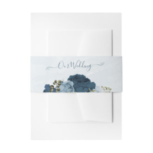 light blue navy flowers wedding invitation belly band