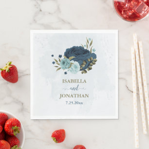 light blue navy flowers wedding napkin