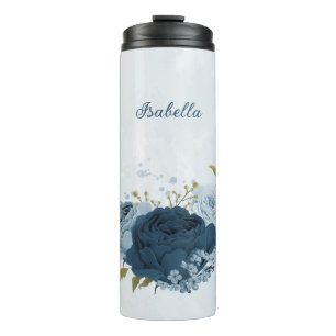 light blue navy flowers wedding thermal tumbler