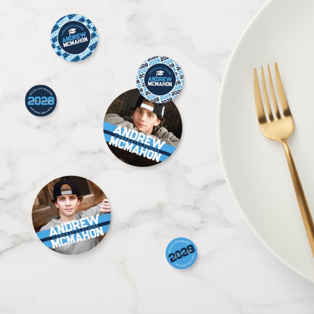 Light Blue & Navy Graduation Photo Personalised Confetti (Group)