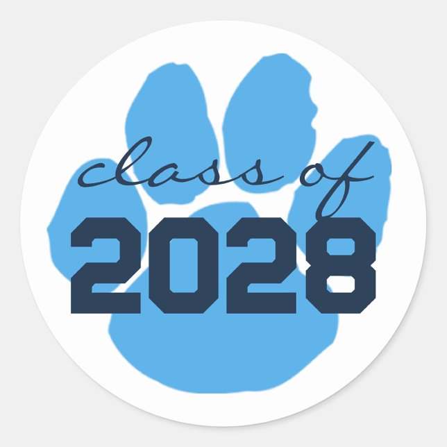 Light Blue & Navy Paw Graduation Round Stickers (Creator Uploaded)