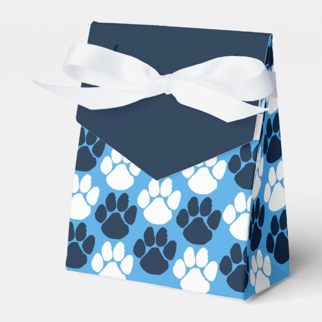Light Blue & Navy Repeating Pawprint Gift Favour Box (Front Side)