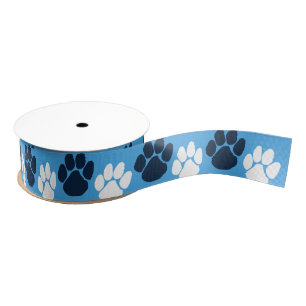 Light Blue & Navy Repeating Pawprint Grosgrain Ribbon