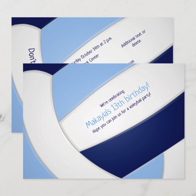 light blue navy volleyball girl's birthday invitation (Front/Back)