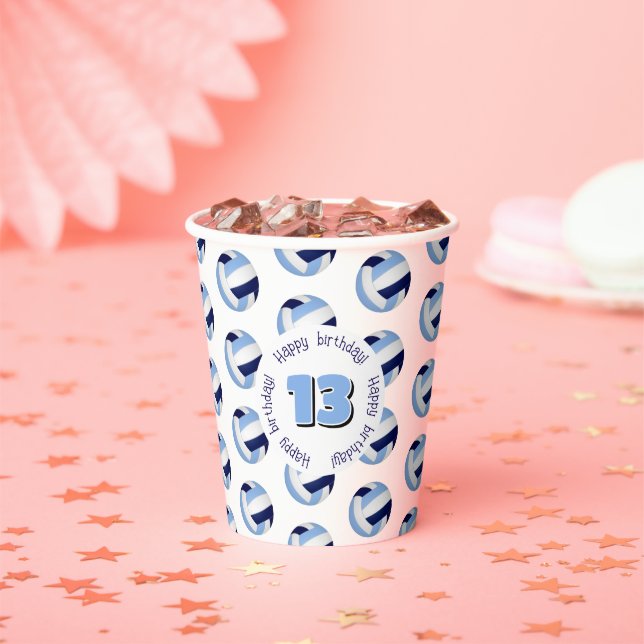 light blue navy volleyballs birthday party paper  cups (Insitu)