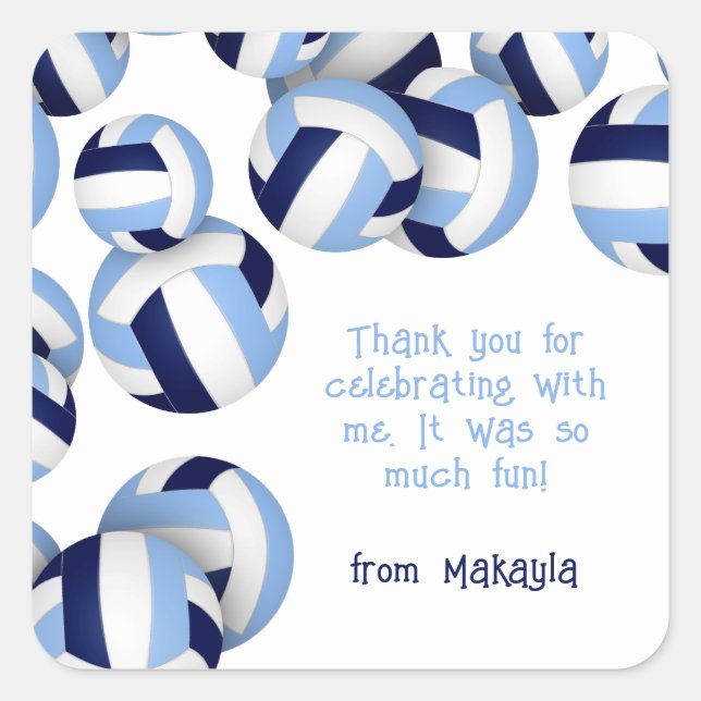 light blue navy volleyballs kids birthday party square sticker (Front)