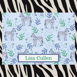 Light Blue Navy Zebra Martini Personalised Thank You Card