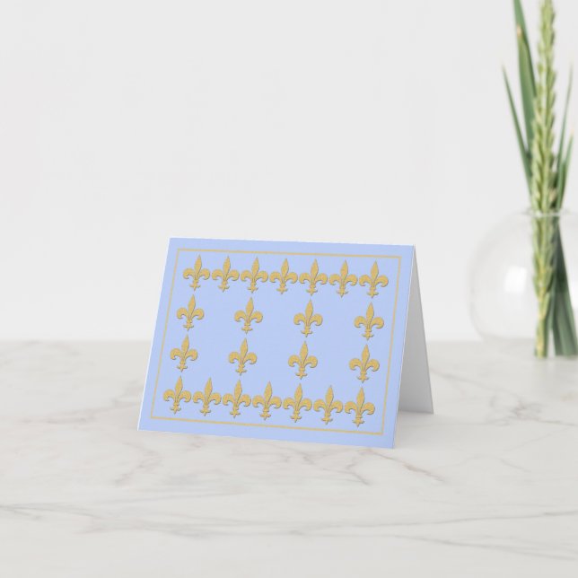 Light Blue Note Card with Gold Colour Fleur-de-Lis (Front)