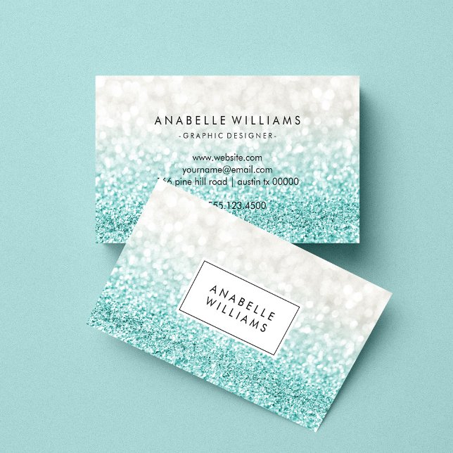 Light Blue Ombre Glitter and Bokeh Pattern Business Card (Creator Uploaded)