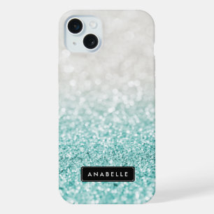 Light Blue Ombre Glitter and Bokeh Pattern iPhone 15 Plus Case