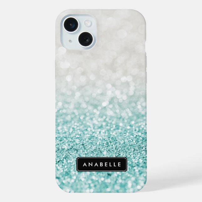 Light Blue Ombre Glitter and Bokeh Pattern iPhone Case (Back)