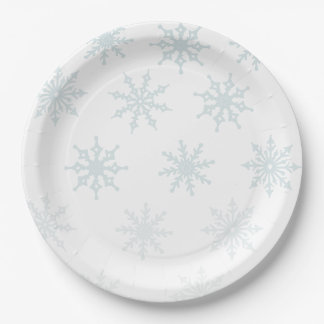 Light Blue Ombre Snowflake Holiday Paper Plate