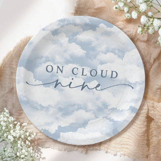 Light Blue "On Cloud Nine" Bachelorette Weekend Paper Plate