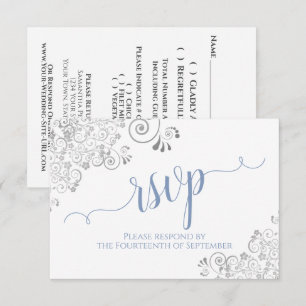 Light Blue on White Elegant Calligraphy Wedding RSVP Card
