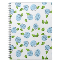 Light Blue Open Flowers on White Spiral Notebook