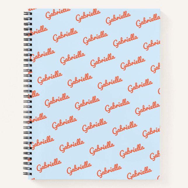 Light Blue Orange Name Personalised Script Notes Notebook (Front)