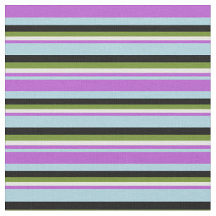 Light Blue, Orchid, White, Green, and Black Lines Fabric