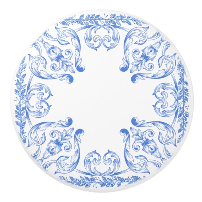 Light Blue Ornate Ceramic Drawer Knob (Front)