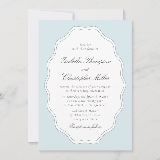 Light Blue Ornate Frame Wedding Invitation  📝 DES (Front)