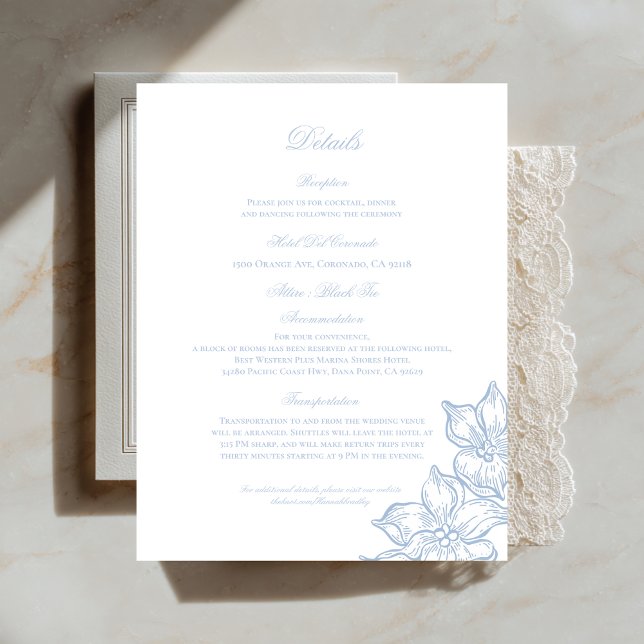 Light Blue Outline Floral Wedding Details Card (Creator Uploaded)