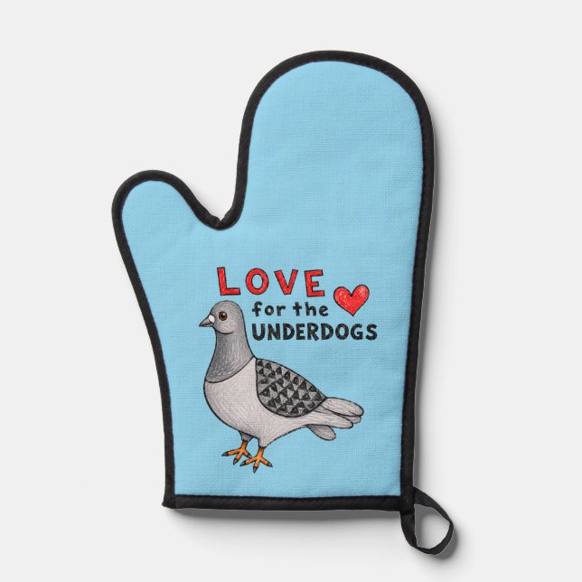 Light blue oven mitt with city pigeon (Front)