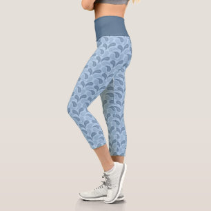 Light Blue Paisley Pattern High Waisted Capris