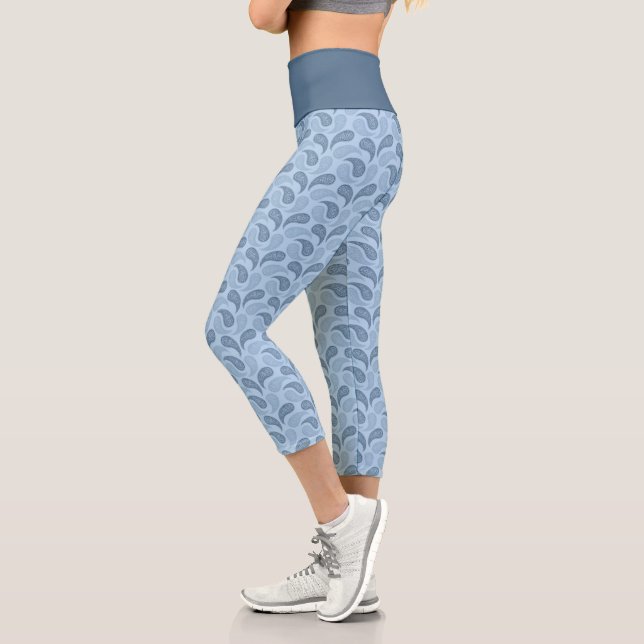 Light Blue Paisley Pattern High Waisted Capris (Left)
