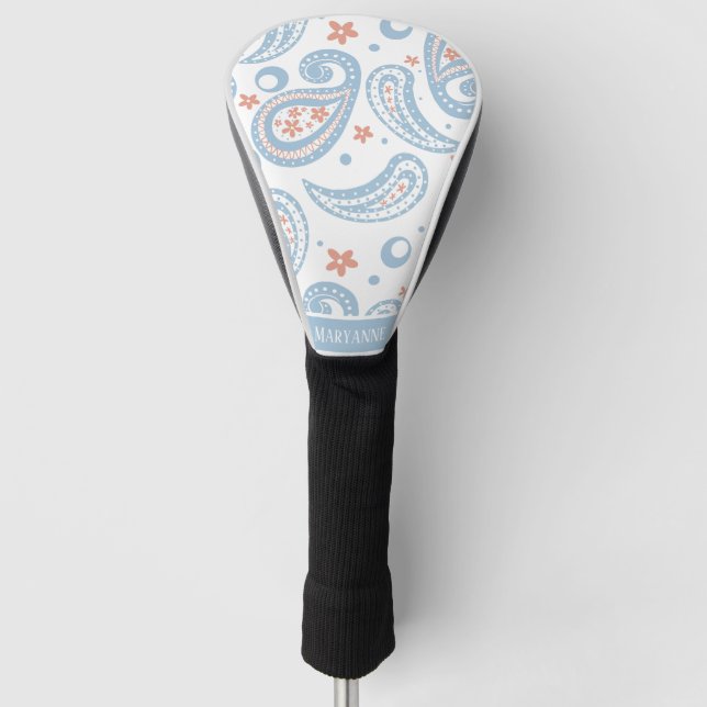 Light Blue Paisley Pattern Ladies Golf Head Cover (Front)
