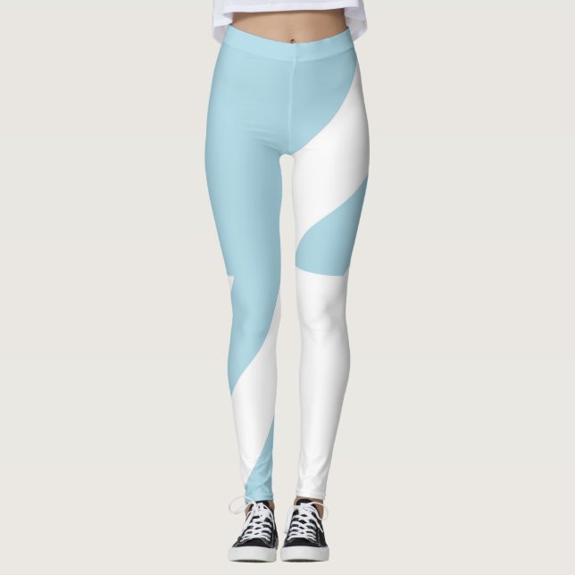 Light Blue (Pale Baby Blue) and White Asymmetrical Leggings (Front)