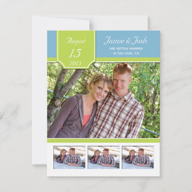 Light Blue Pale Green Photo Save The Date (Front)