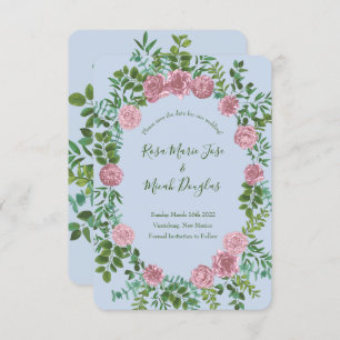 Light Blue & Pale Pink Peony Rose Save the Date Invitation