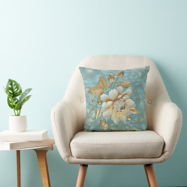 Light Blue-Palette on a Bronze Gold Barogue design Cushion (Chair)