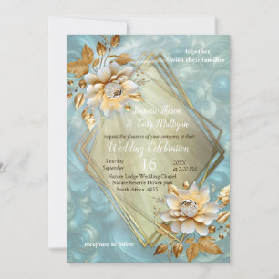 Light Blue-Palette on a Bronze Gold Barogue design Invitation