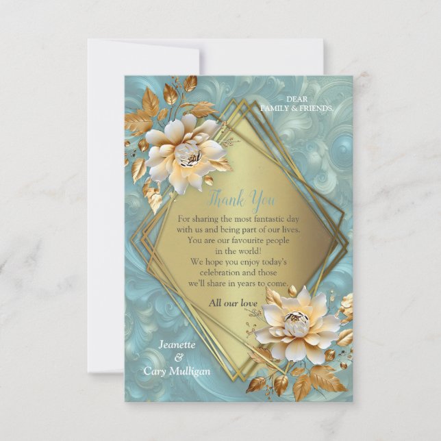 Light Blue-Palette on a Bronze Gold Barogue design Thank You Card (Front)