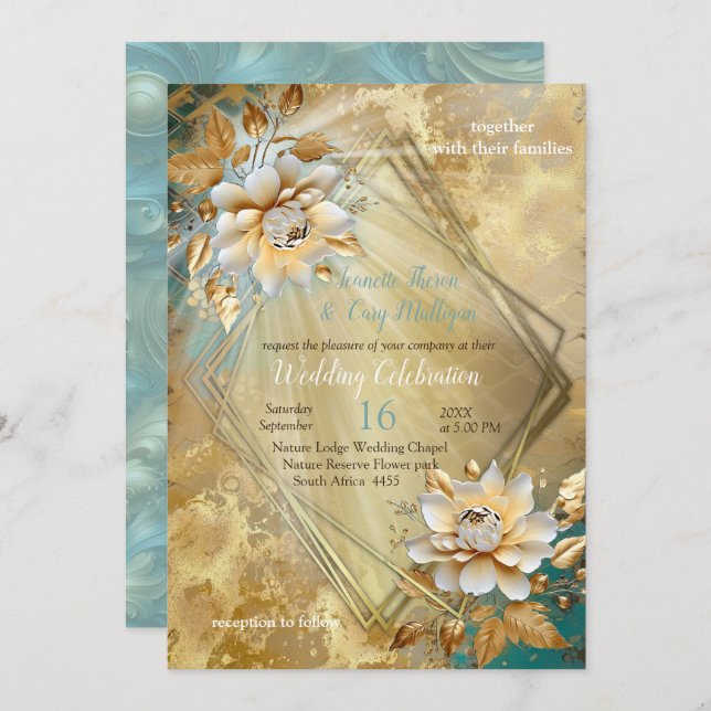 Light Blue-Palette on Gold Barogue design Invitation (Front/Back)