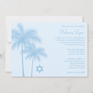 Light Blue Palm Tree Tropical Bat Mitzvah Invitation