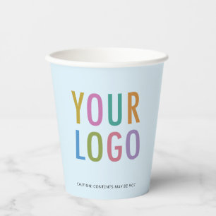 Light Blue Paper Cups Custom Business Logo 8 oz