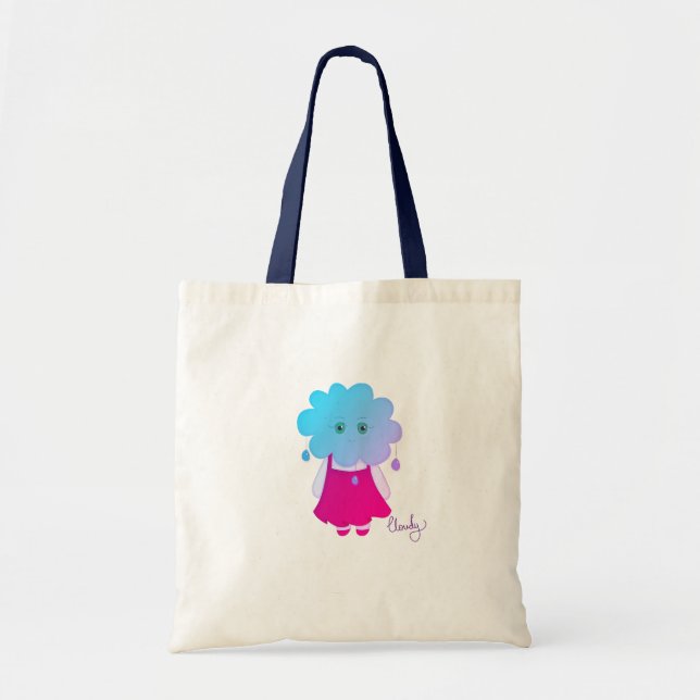 Light Blue Pastel Cloud Character Soft Color Art Tote Bag (Front)
