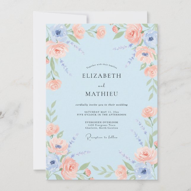 Light Blue Pastel Meadow Wedding Invitation (Front)