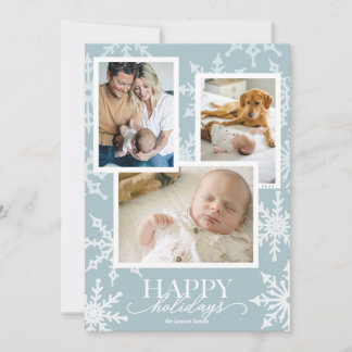Light Blue Pastel Snowflake Collage Holiday Card