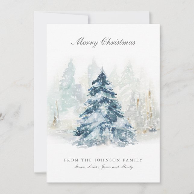 Light Blue Pastel Winter Snow Christmas Holiday Card (Front)