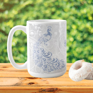 Light Blue Peacock Personalised Coffee Mug