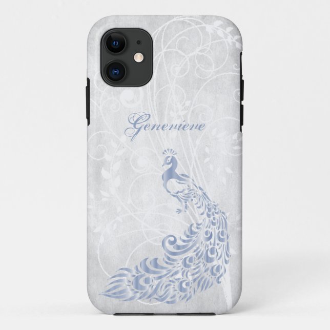 Light Blue Peacock Personalised iPhone 11 Case (Back)