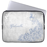 Light Blue Peacock Personalised Laptop Sleeve