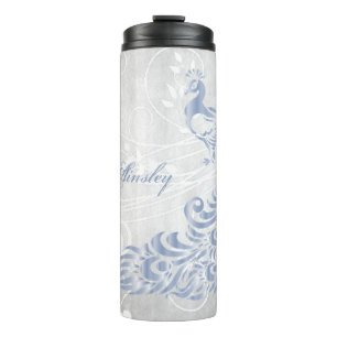 Light Blue Peacock Personalised Thermal Tumbler