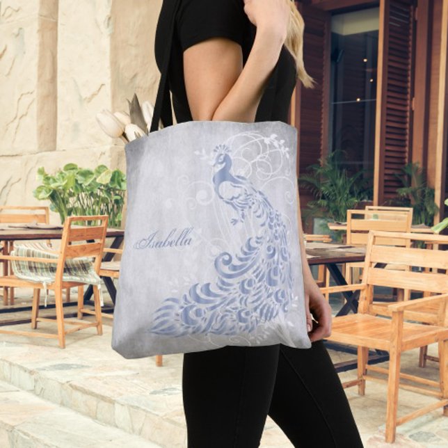 Light Blue Peacock Personalised Tote Bag (Light Blue Peacock Personalized Tote Bag)