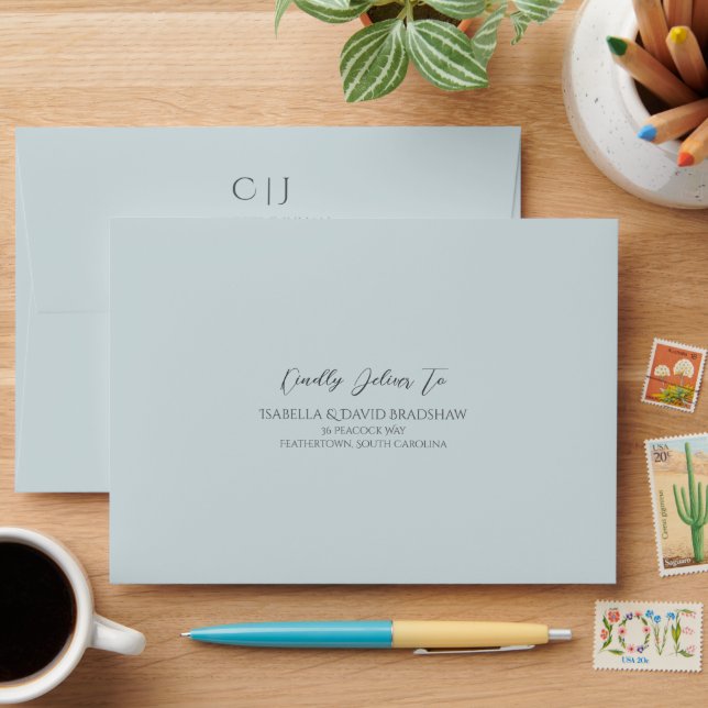 Light Blue Peacock Wedding Envelope (Desk)