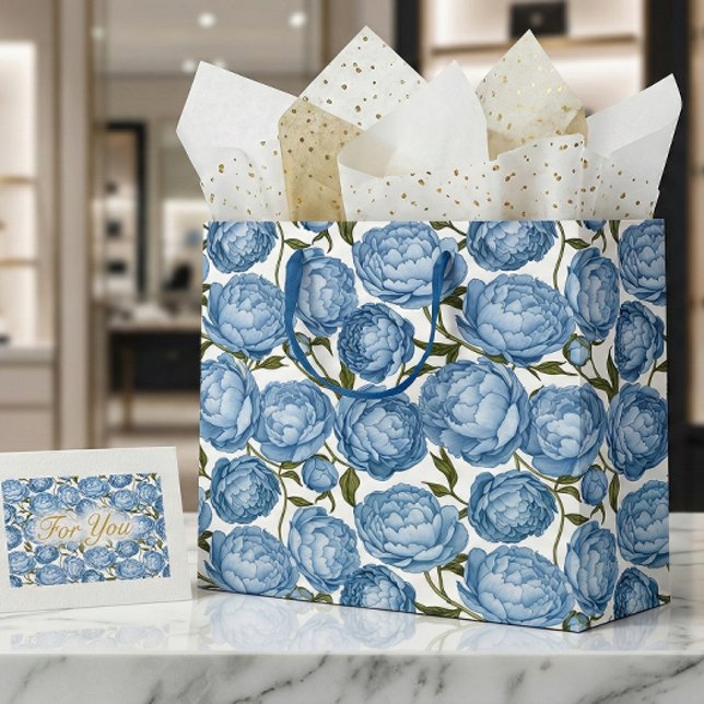 Light Blue Peony Luxury Floral Large Gift Bag (Creator Uploaded)